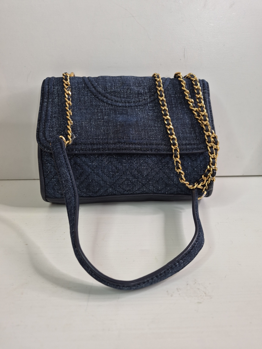 Tory Burch Denim Quilted Chain Shoulder Bag - Navy Blue